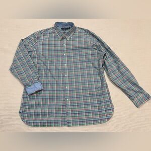 Ralph Lauren Blue Green Plaid Button Down Shirt Blue Pony Logo Easter Size XXL